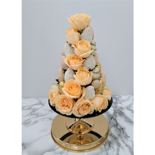 Peach, White & Gold Chocolate Strawberry Rose Tower